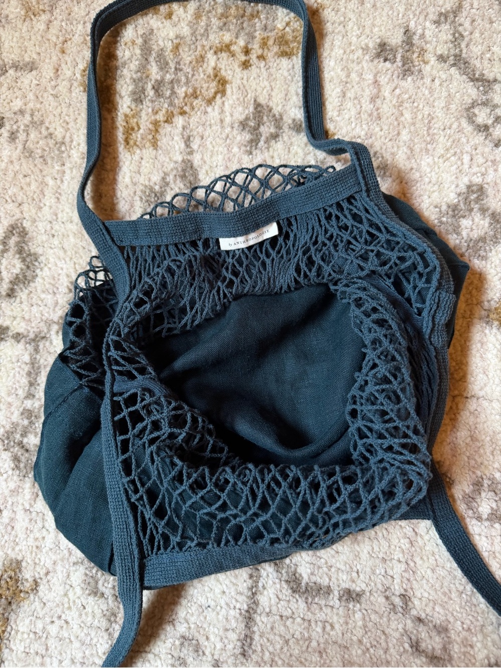 Anthropologie Blue Cotton Linen Manhattan Market Tote Bag - Picture 2 of 2